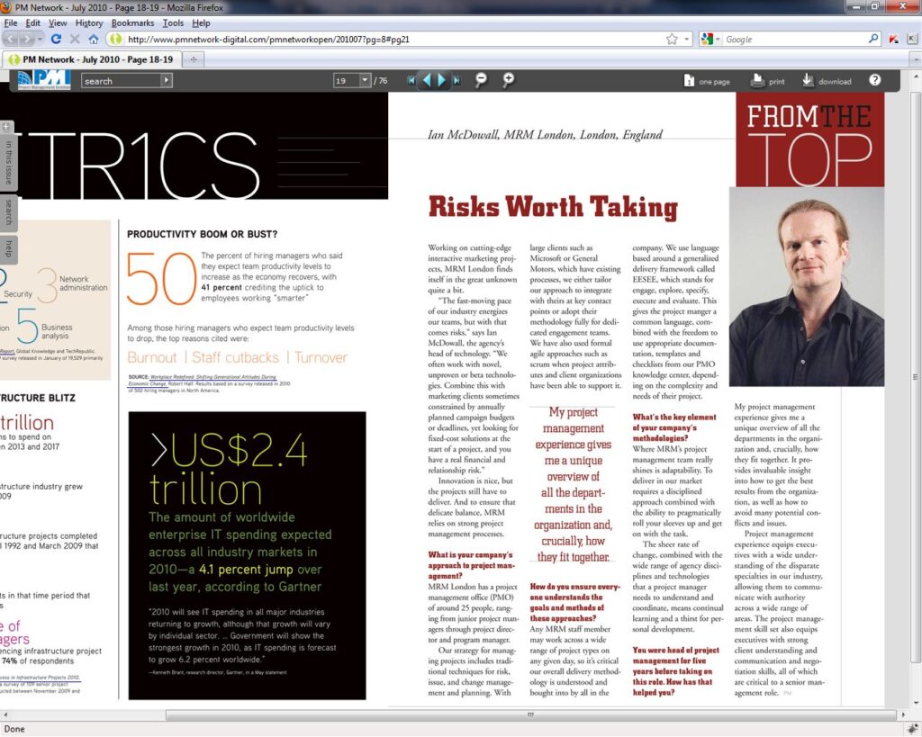 PM Network’ magazine - July 2010. Screen grap of the original article